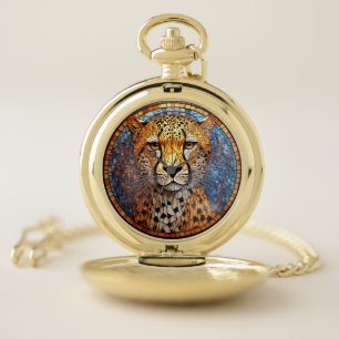 Leopard in Vibrant Colors and Intricate Patterns Pocket Watch