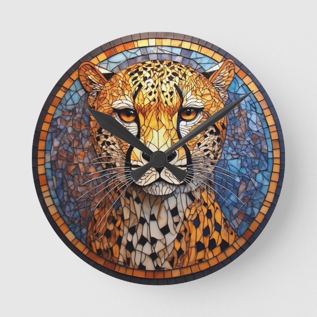 Leopard in Vibrant Colors and Intricate Patterns Round Clock (Front)