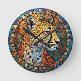 Leopard in Vibrant Colors Round Clock