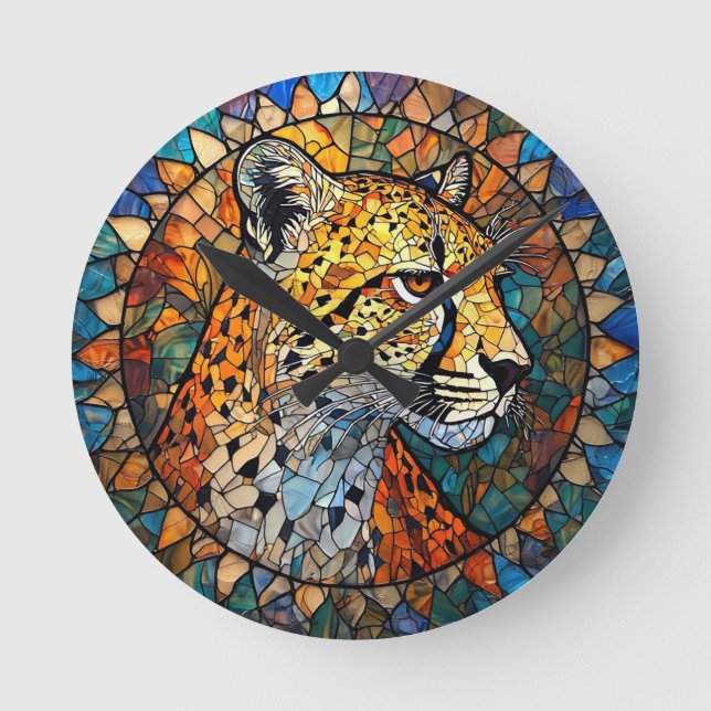 Leopard in Vibrant Colors Round Clock (Front)