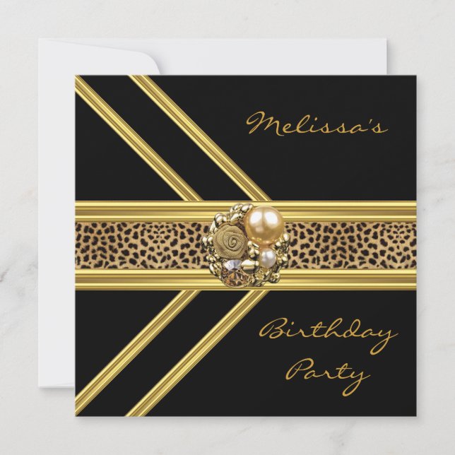 Leopard Invitation Elegant Black Velvet gold jewel (Front)