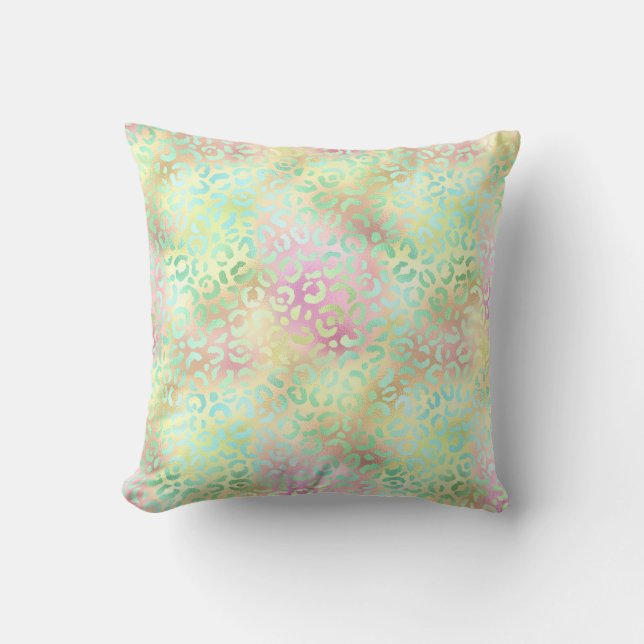 *~* Leopard Iridescent Rainbow Animal Print  Throw Pillow (Front)
