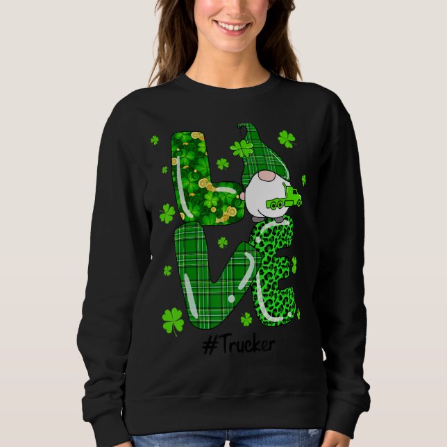 Leopard Irish Green Plaid Trucker Gnome St Patrick Sweatshirt (Front)