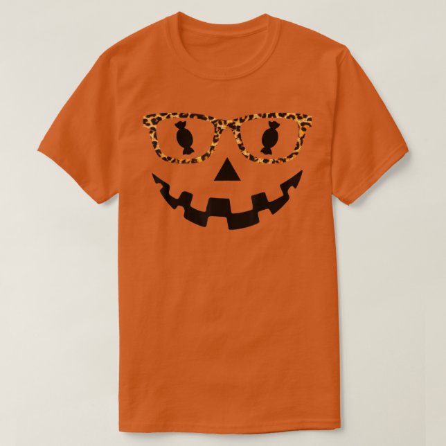 Leopard JackOLantern Face glasses Pumpkin Candy Ha T-Shirt (Design Front)