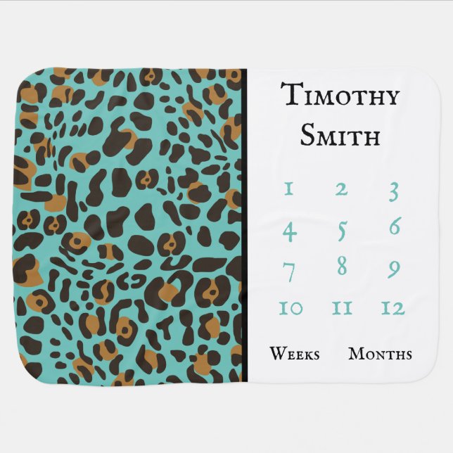 Leopard Jaguar Animal Print Milestone Baby Blanket (Horizontal)