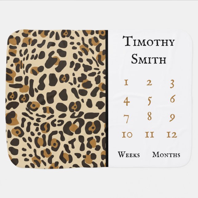 Leopard Jaguar Animal Print Milestone Baby Blanket (Horizontal)