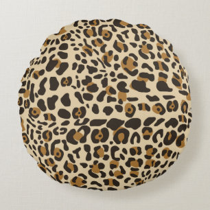 Leopard Jaguar Animal Print Pattern Round Pillow