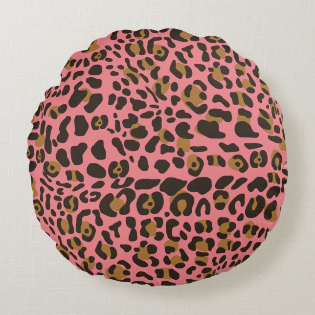 Leopard Jaguar Animal Print Pattern Round Pillow (Front)