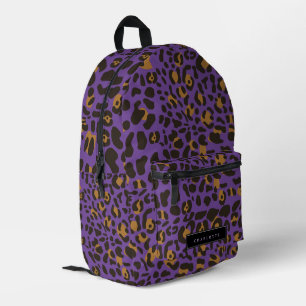 Leopard Jaguar Animal Print Purple Custom Name Printed Backpack