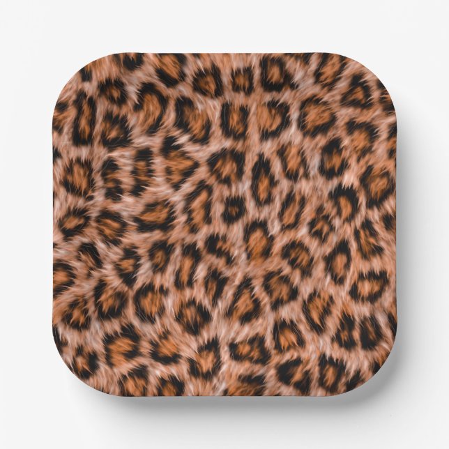 Leopard Jaguar Cat Brown Fur Pattern-24609 Paper Plates (Front)