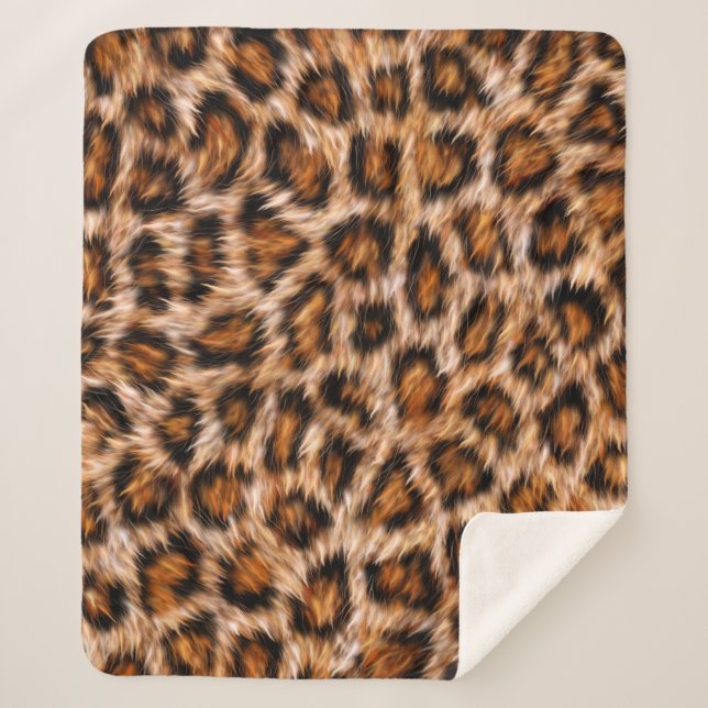 Leopard Jaguar Cat Brown Fur Pattern-24609 Sherpa Blanket (Front)