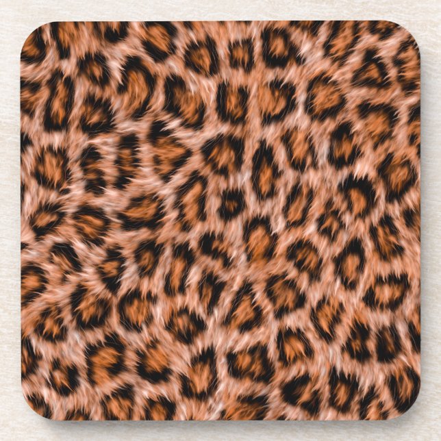 Leopard Jaguar Cat Brown Fur Pattern Beverage Coaster (Front)