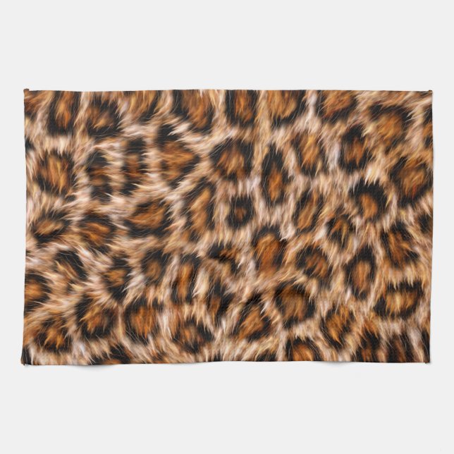 Leopard Jaguar Cat Brown Fur Pattern Kitchen Towel (Horizontal)