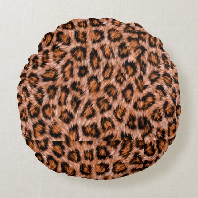 Leopard Jaguar Cat Brown Fur Pattern Round Pillow (Front)