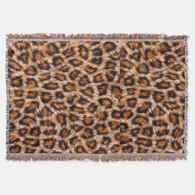 Leopard Jaguar Cat Brown Fur Pattern Throw Blanket (Front)