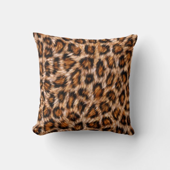 Leopard Jaguar Cat Brown Fur Pattern Throw Pillow (Front)