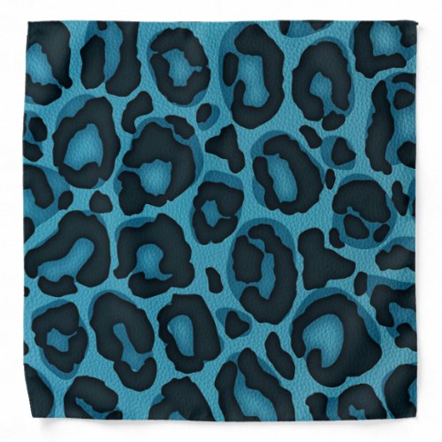 Leopard Jaguar print on Teal Blue Faux Leather Bandana