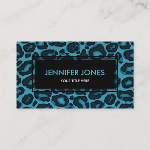 Leopard Jaguar print on Teal Blue Faux Leather Business Card