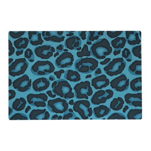 Leopard Jaguar print on Teal Blue Faux Leather Placemat