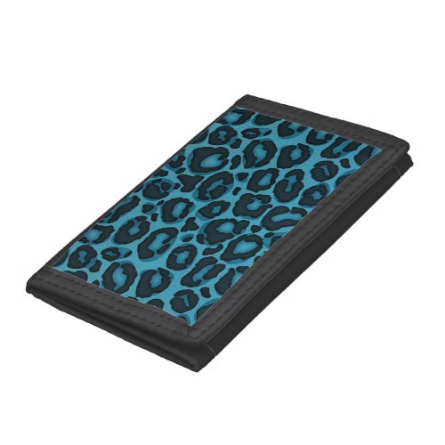 Leopard Jaguar print on Teal Blue Faux Leather Trifold Wallet