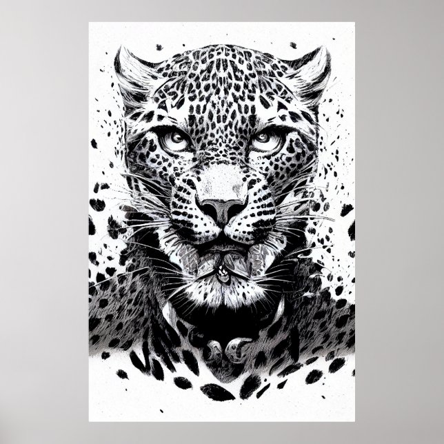 Leopard Jaguar Wild Nature Illustration Line Epic  Poster (Front)