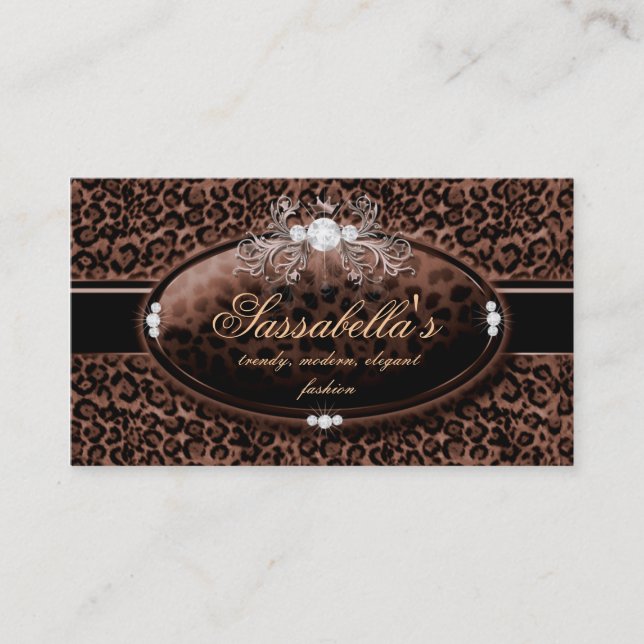 Leopard Jewelry Business Card Crown Brown (Front)