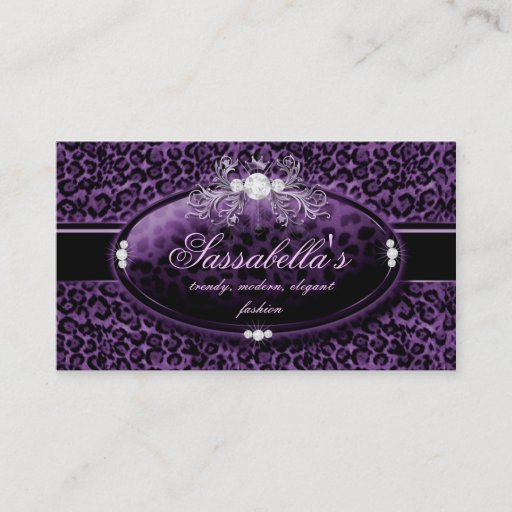 Customizable Leopard Jewelry Business Card Crown Purple