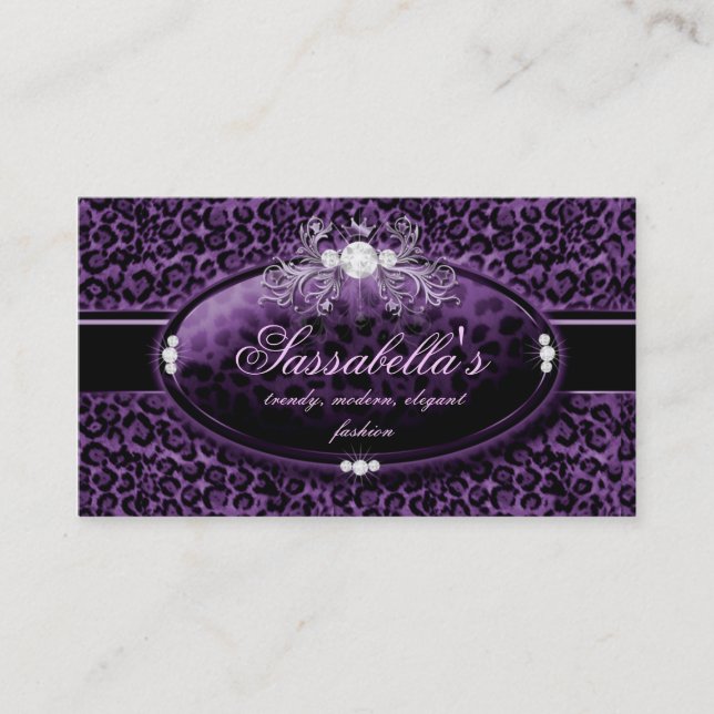 Leopard Jewelry Business Card Crown Purple (Front)
