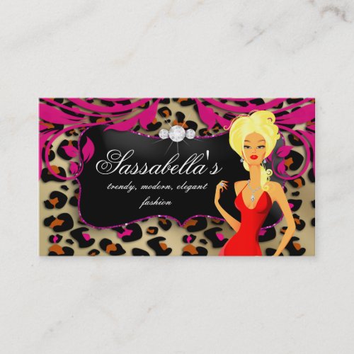 Leopard Jewelry Business Card Pink Swirls Blonde
