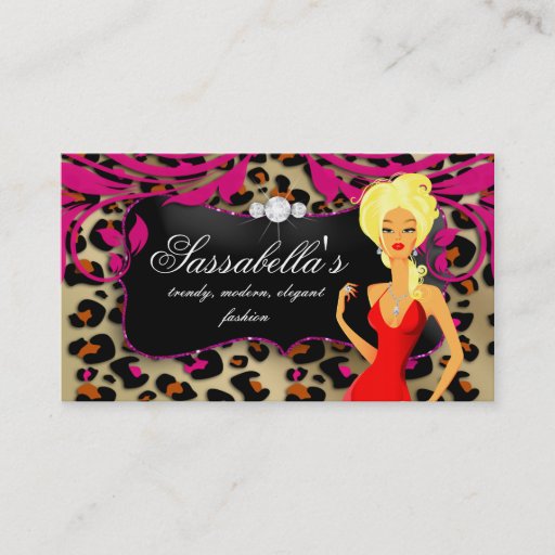 Customizable Leopard Jewelry Business Card Pink Swirls Blonde