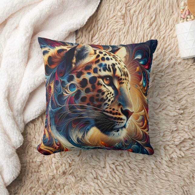 Leopard Joy: Swirling Jungle Majesty Throw Pillow (Blanket)
