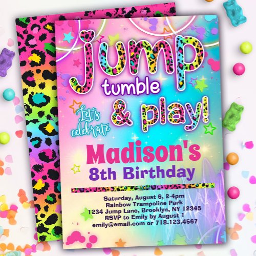 Leopard Jump Tumble  Play Birthday Invitation
