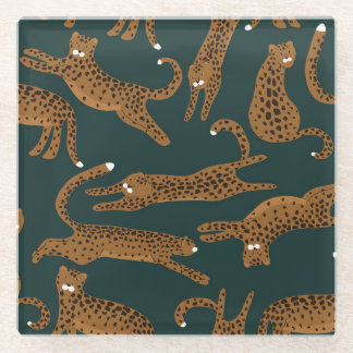 Leopard Jungle: Animal Print Vintage. Glass Coaster