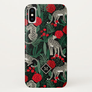 Leopard Jungle Floral Pattern with Monogram iPhone X Case