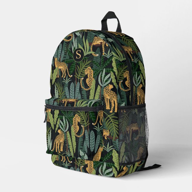 Leopard Jungle Forest Illustration Seamless Custom Printed Backpack (Back Corner Right)