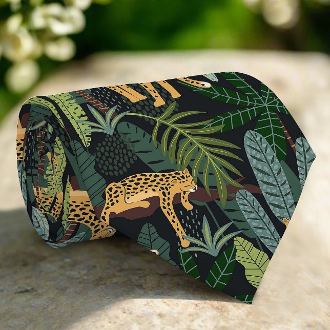 Leopard Jungle Forest Illustration Seamless  Neck Tie (Creator Uploaded)