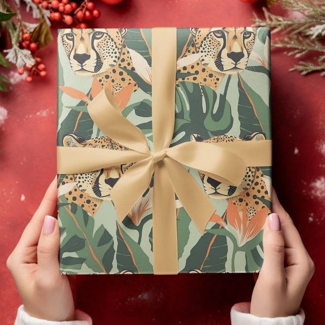 Leopard Jungle Forest Illustration Seamless  Wallp Wrapping Paper (Creator Uploaded)