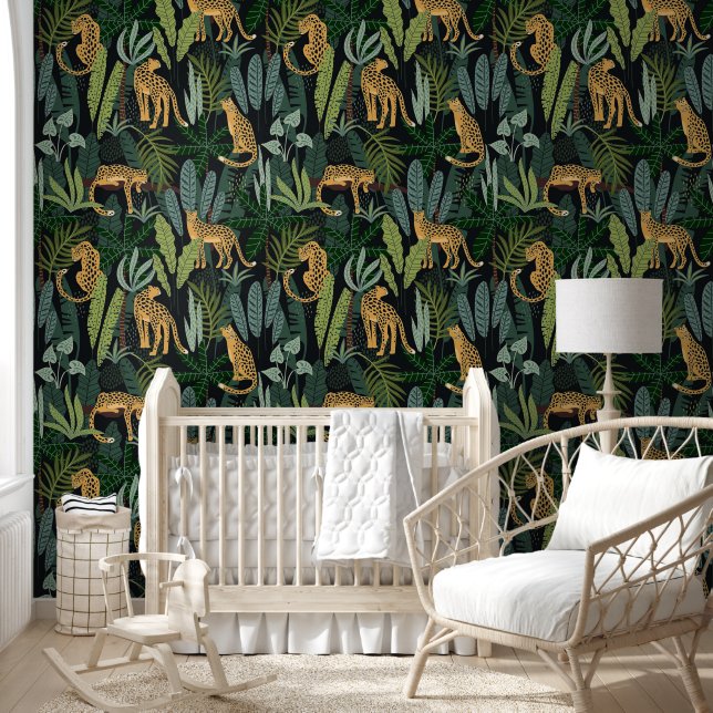 Leopard Jungle Forest Illustration Seamless  Wallpaper (Kids)