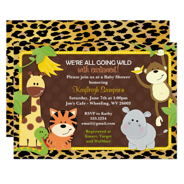 Leopard Jungle Friends Baby Shower Invitations