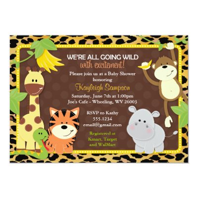 Leopard Jungle Friends Orange Baby Shower Invitati Invitation