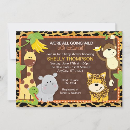 Leopard Jungle Friends Orange Baby Shower Invitati Custom Invite