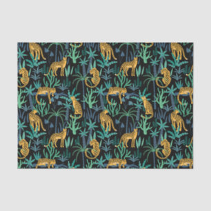 Leopard Jungle Pattern Black Background Tissue Paper
