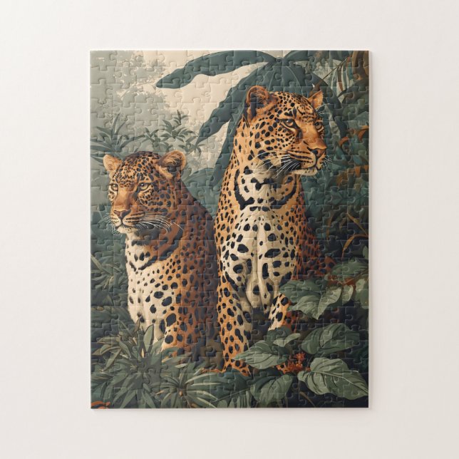 Leopard Jungle: Vintage Postcard Jigsaw Puzzle (Vertical)