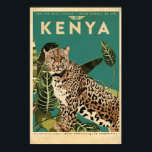 Leopard Kenya Travel  Poster<br><div class="desc">Unique Antique Style Aviation Travel poster from Kenya featuring a spotted Leopard or panther painting amongst tropical leaves on an deep Aqua blue background</div>