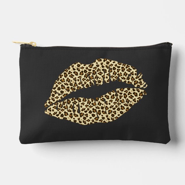 Leopard Kiss - Black Accessory Pouch (Front)