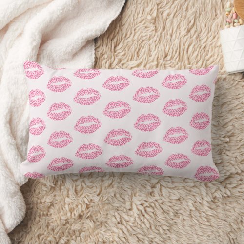 Leopard Kiss _ Pink Leopard Print Lips Pattern Lumbar Pillow