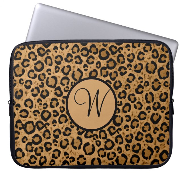 Leopard Laptop Sleeve With Initial (Front)