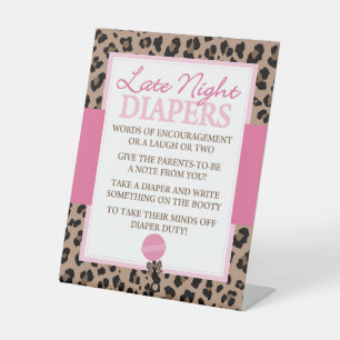 Leopard Late Night Diapers Advice Baby Shower Pedestal Sign