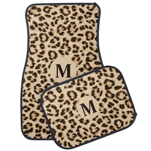 Leopard Leather Print Pattern Monogram Car Floor Mat (Set)
