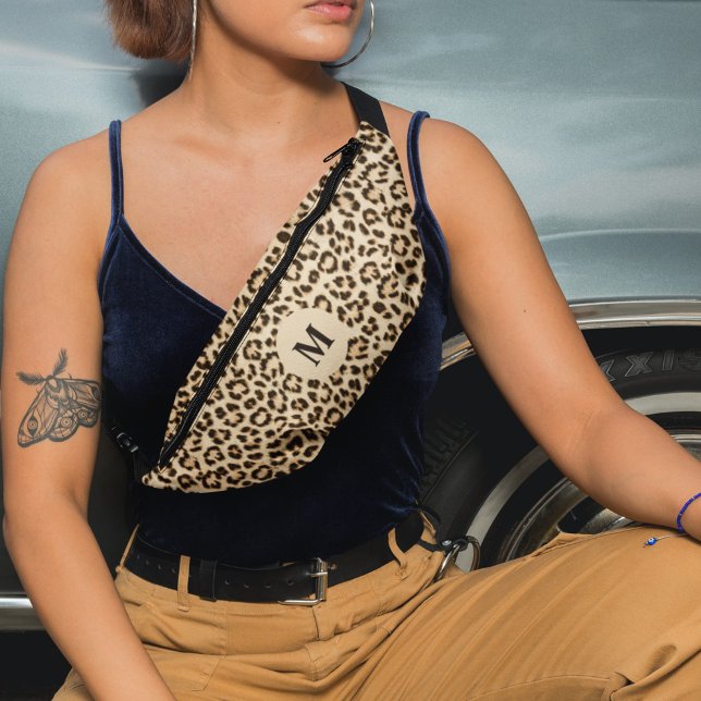 Leopard Leather Print Pattern Monogram Fanny Pack (Creator Uploaded)